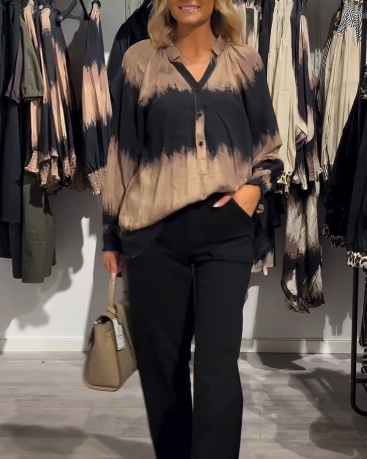 Drune | Bluse mit Farbblockdesign und V-Ausschnitt und Knopfleiste
