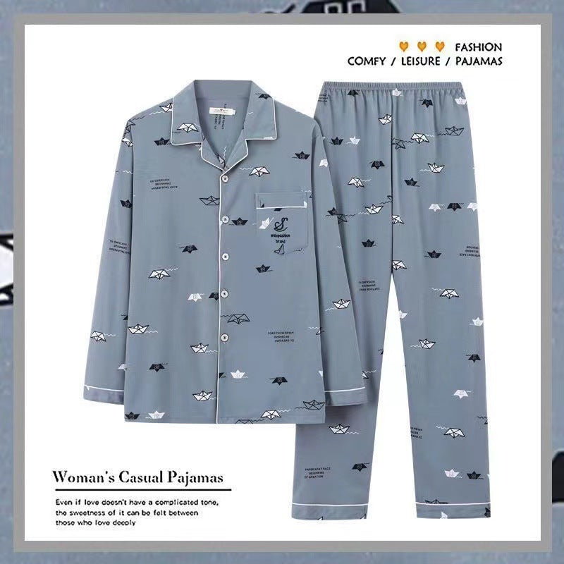 Herren-Pyjama-Set, Baumwolle, Langarm, kariert