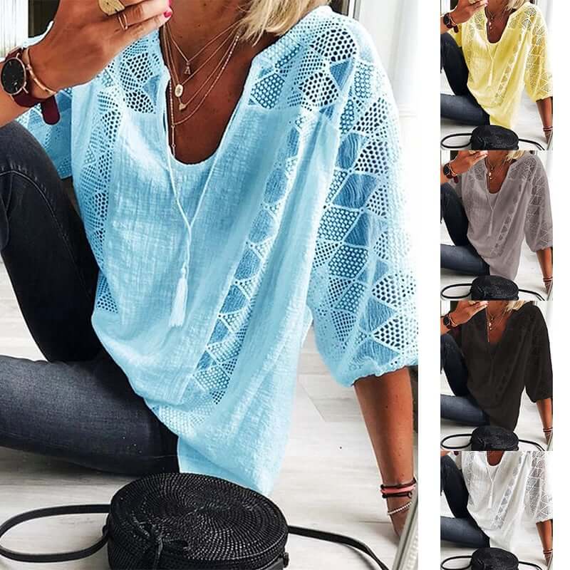Drune | Bohème Chic U Ausschnitt Spitzenbluse