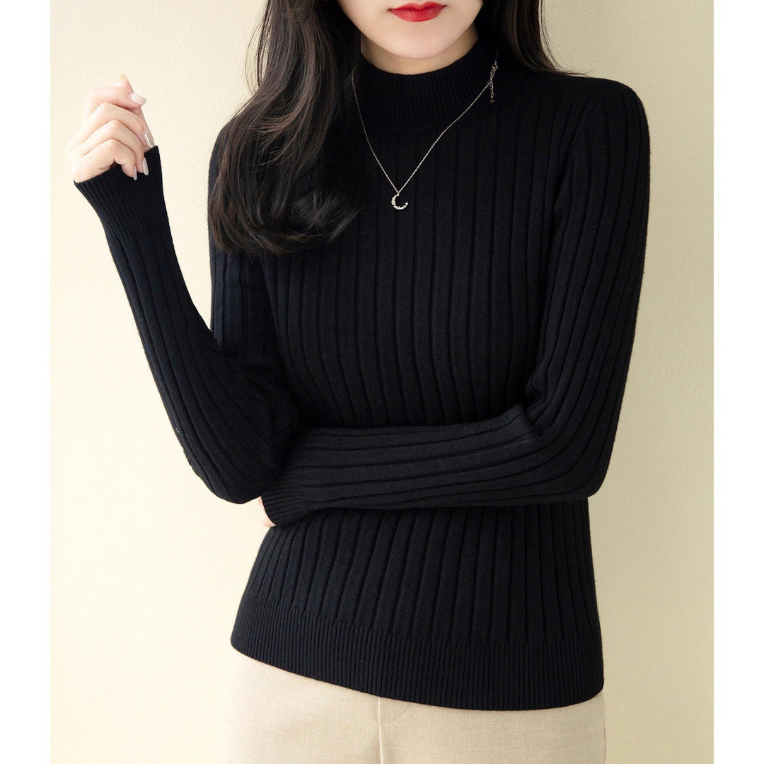 Damen-Strickpullover mit halbem Stehkragen, figurbetont