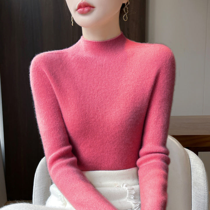 Damen-Strickpullover mit Stehkragen, figurbetont