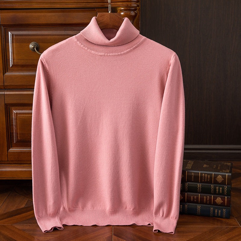 Herren-Strickpullover, Rollkragen, einfarbig, leger