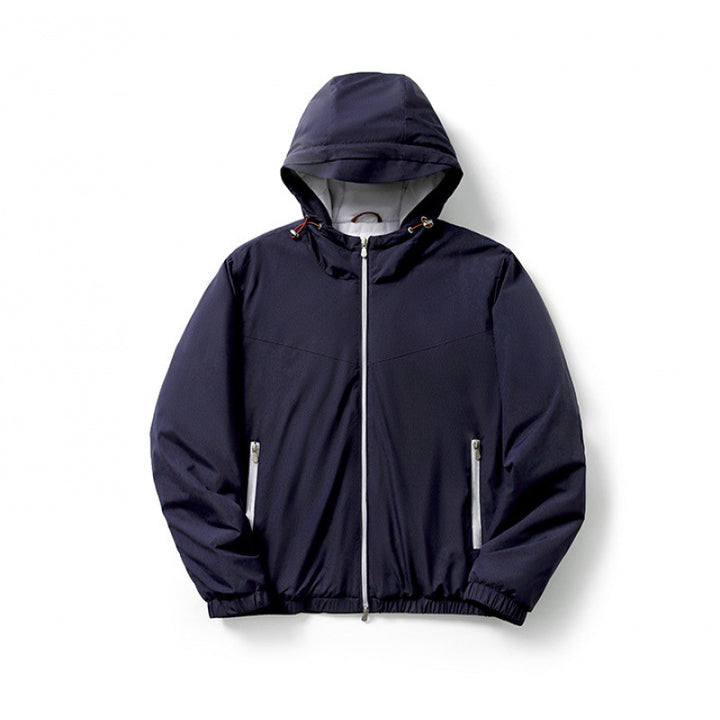 Elegante Herren-Kapuzenjacke, Wolle und Seide