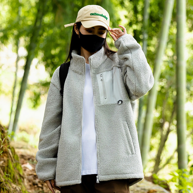 Unisex-Fleecejacke mit Stehkragen und Taschen