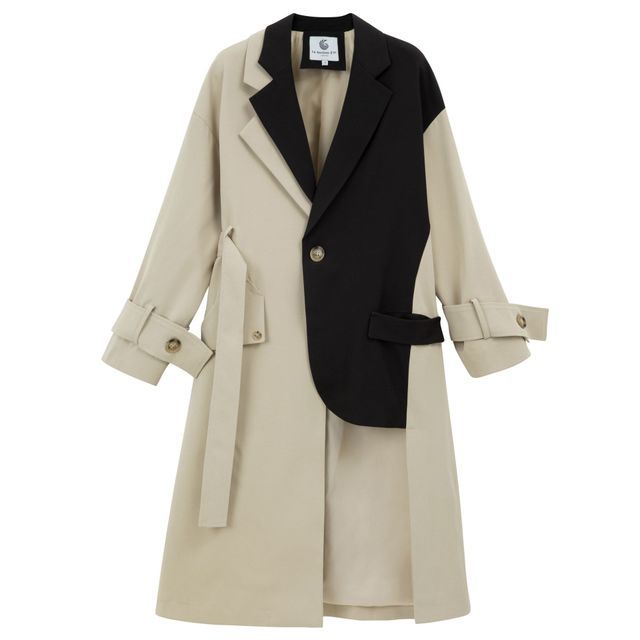 Damen Zweifarbiger Oversize-Trenchcoat im Baumwollmix mit kontrastierter Vorderpasse und krempelbaren Ärmeln Drune