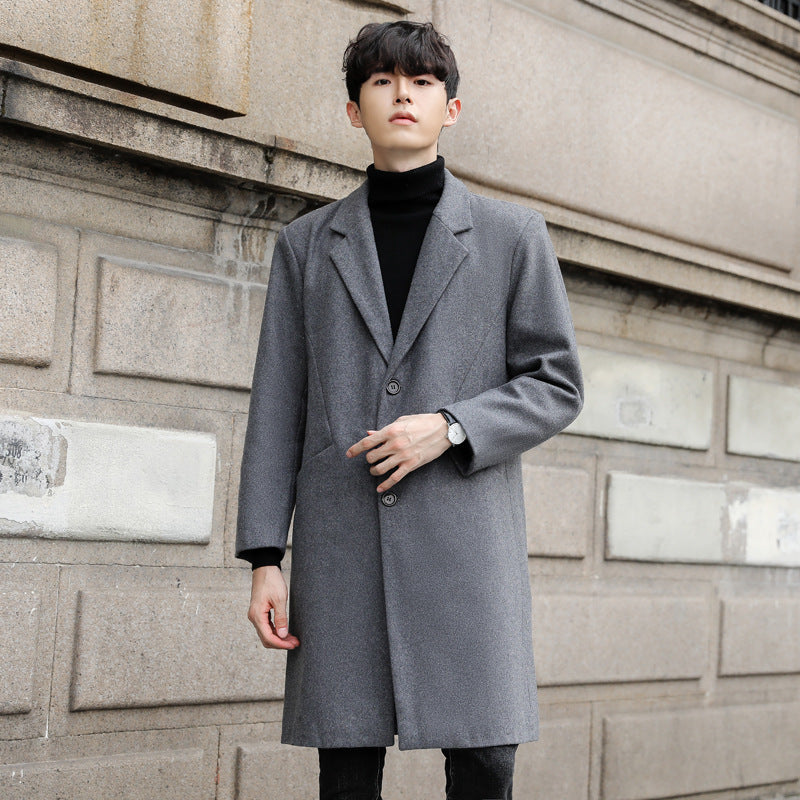 Herren Einreihiger Wollmix-Longcoat mit schmalem Revers und minimalistischer Silhouette Drune