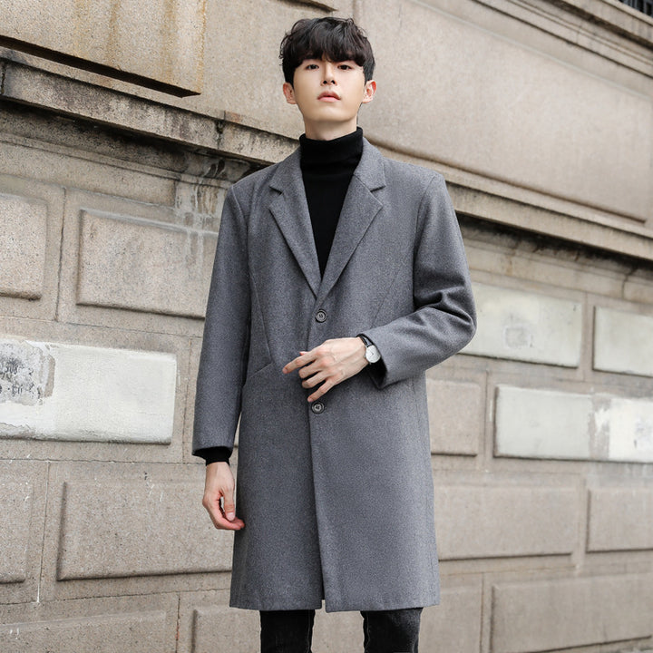 Herren Einreihiger Wollmix-Longcoat mit schmalem Revers und minimalistischer Silhouette Drune