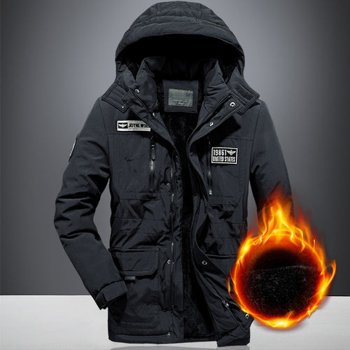 Herren Militärischer Funktionsparka mit Teddyfutter, Kapuze und Mehrfach-Taschen Drune