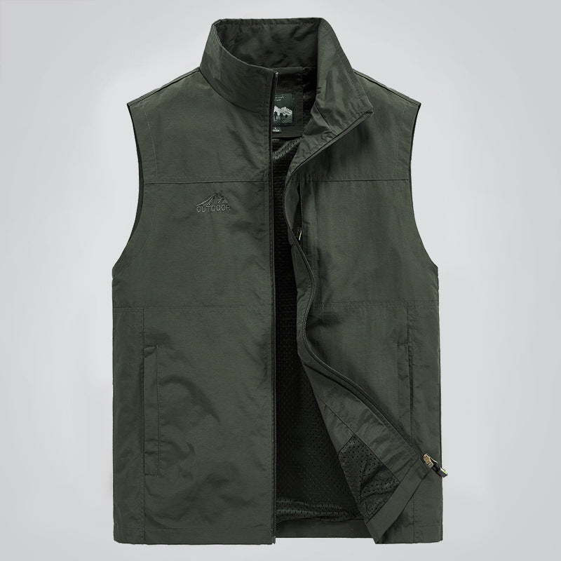Herren Leichte winddichte Outdoor-Weste mit Stehkragen, Mesh-Futter & Reißverschlusstaschen Drune