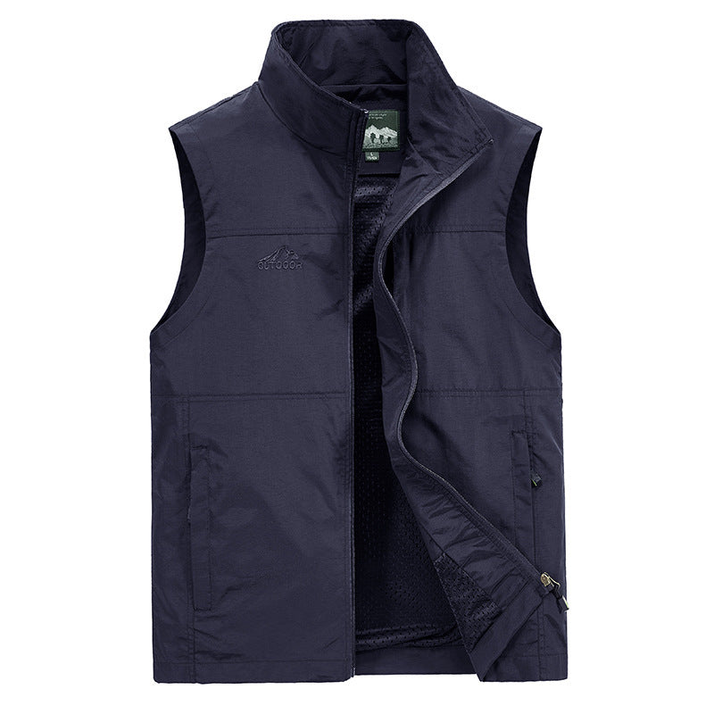 Herren Leichte winddichte Outdoor-Weste mit Stehkragen, Mesh-Futter & Reißverschlusstaschen Drune