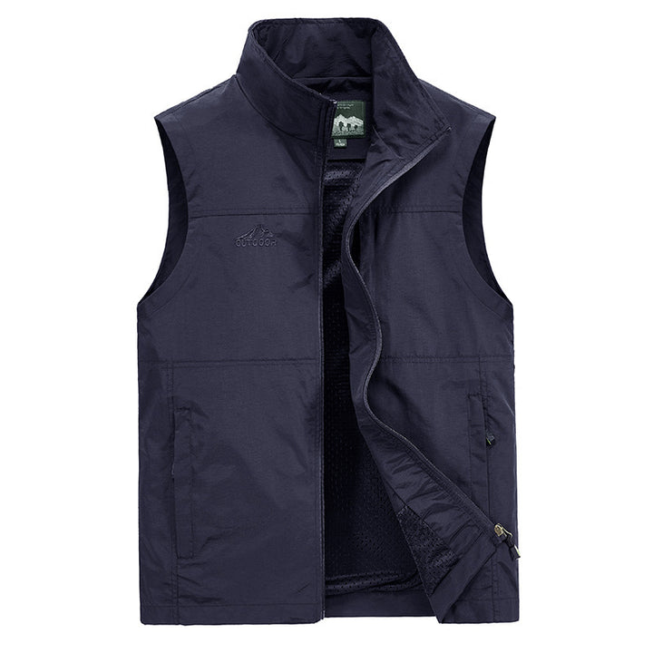 Herren Leichte winddichte Outdoor-Weste mit Stehkragen, Mesh-Futter & Reißverschlusstaschen Drune