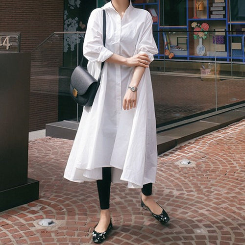 Damen Weites Hemdblusen‑Maxikleid mit asymmetrischem Saum und kastiger A‑Linien‑Silhouette Drune