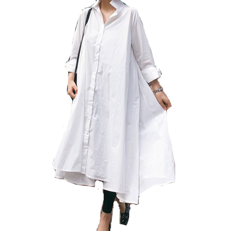 Damen Weites Hemdblusen‑Maxikleid mit asymmetrischem Saum und kastiger A‑Linien‑Silhouette Drune