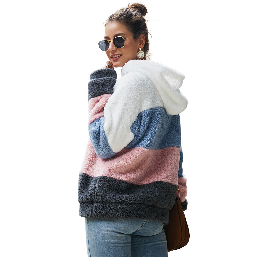 Damen Kuscheliger Fleece-Hoodie mit Farbblockdesign Drune