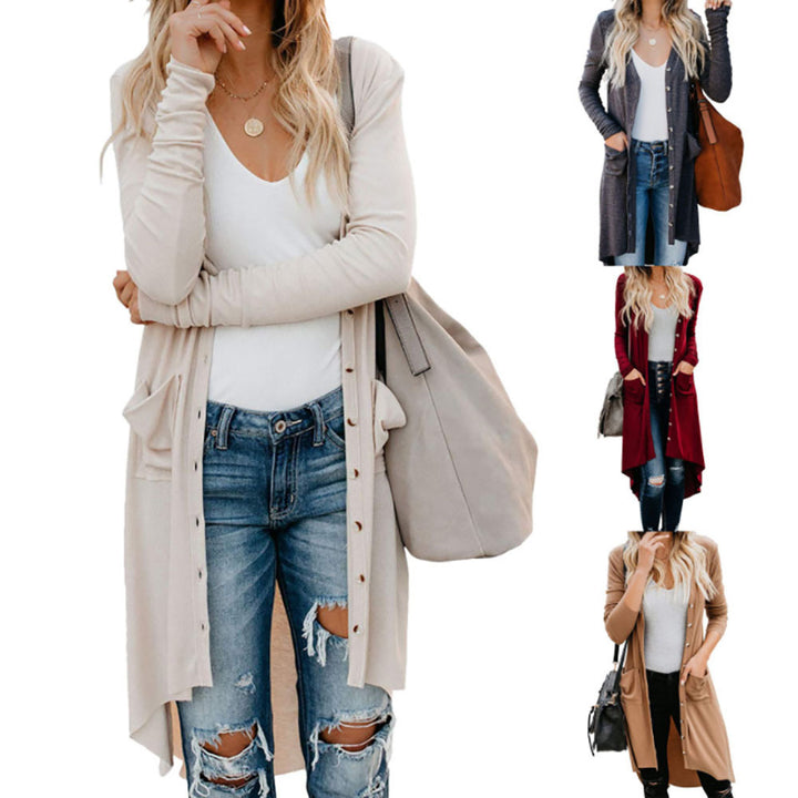 Damen Langarm Strickjacke mit Knopfdetails und seitlichen Taschen Drune