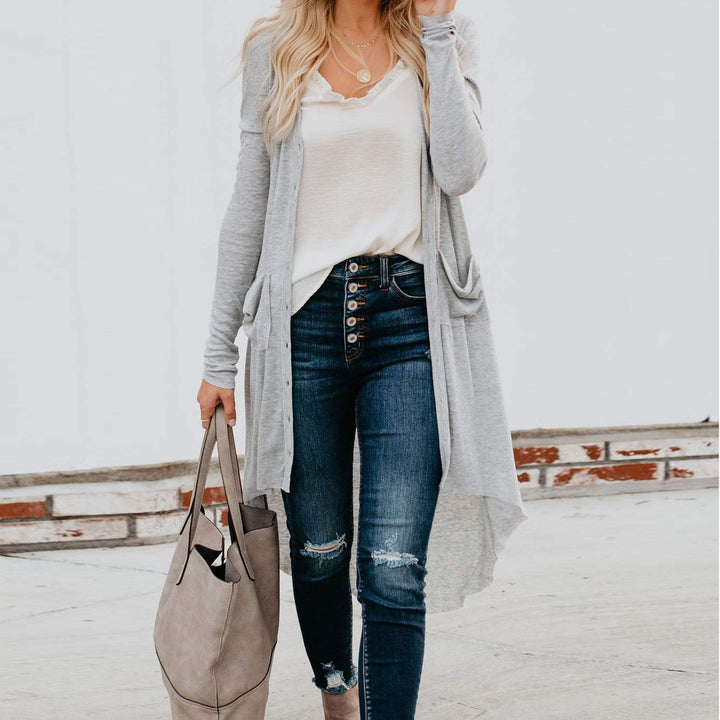 Damen Langarm Strickjacke mit Knopfdetails und seitlichen Taschen Drune