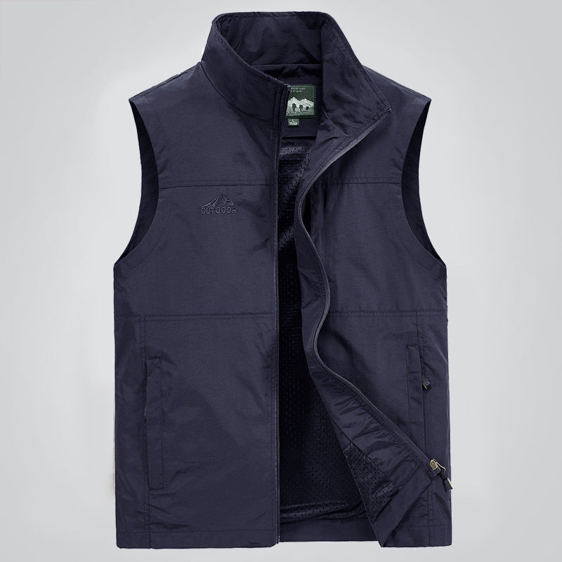 Herren Leichte winddichte Outdoor-Weste mit Stehkragen, Mesh-Futter & Reißverschlusstaschen Drune