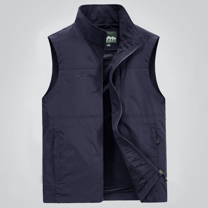 Herren Leichte winddichte Outdoor-Weste mit Stehkragen, Mesh-Futter & Reißverschlusstaschen Drune