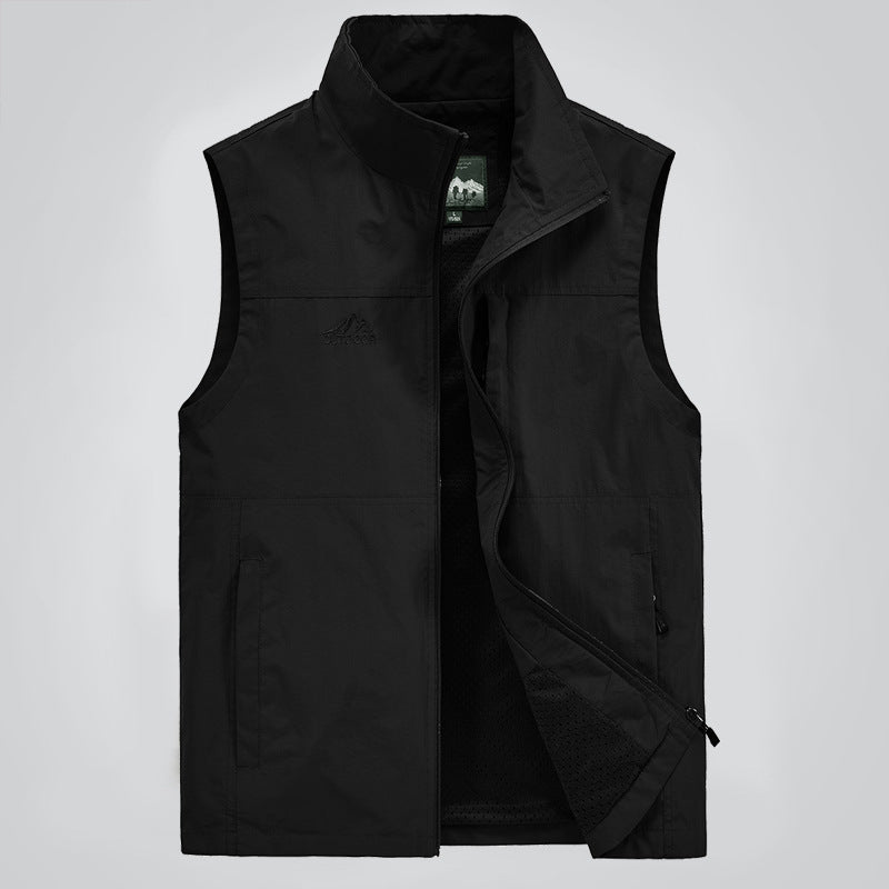 Herren Leichte winddichte Outdoor-Weste mit Stehkragen, Mesh-Futter & Reißverschlusstaschen Drune