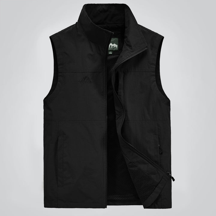 Herren Leichte winddichte Outdoor-Weste mit Stehkragen, Mesh-Futter & Reißverschlusstaschen Drune