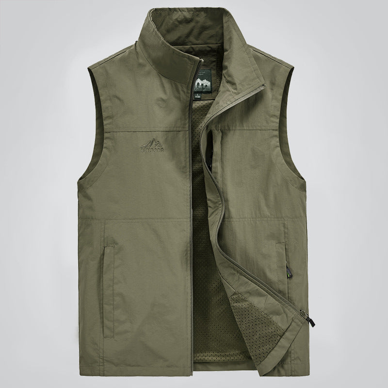 Herren Leichte winddichte Outdoor-Weste mit Stehkragen, Mesh-Futter & Reißverschlusstaschen Drune