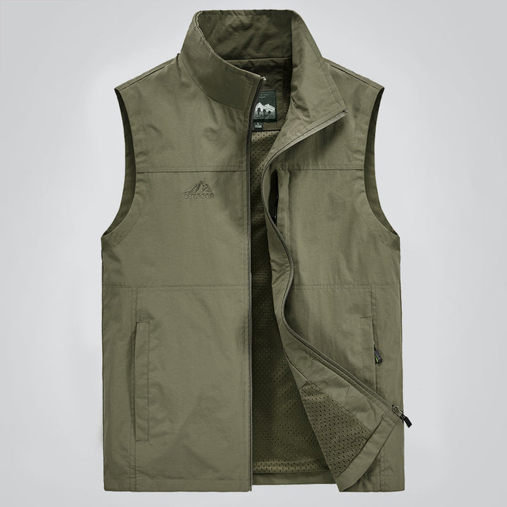 Herren Leichte winddichte Outdoor-Weste mit Stehkragen, Mesh-Futter & Reißverschlusstaschen Drune