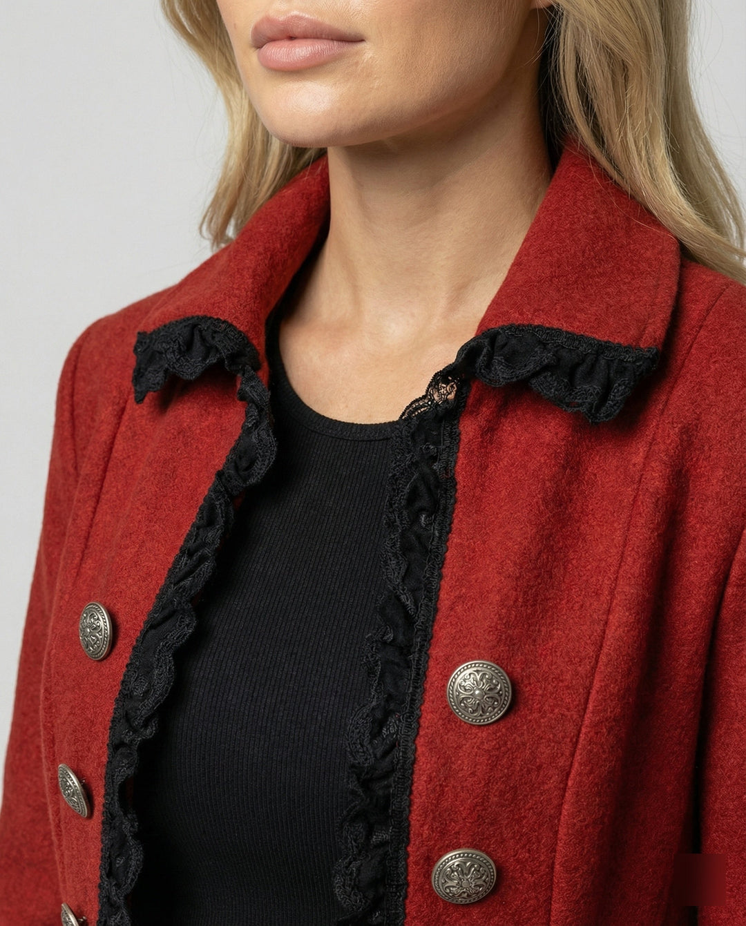 Damen historischer Kapuzenmantel mit eleganten Rüschen Drune