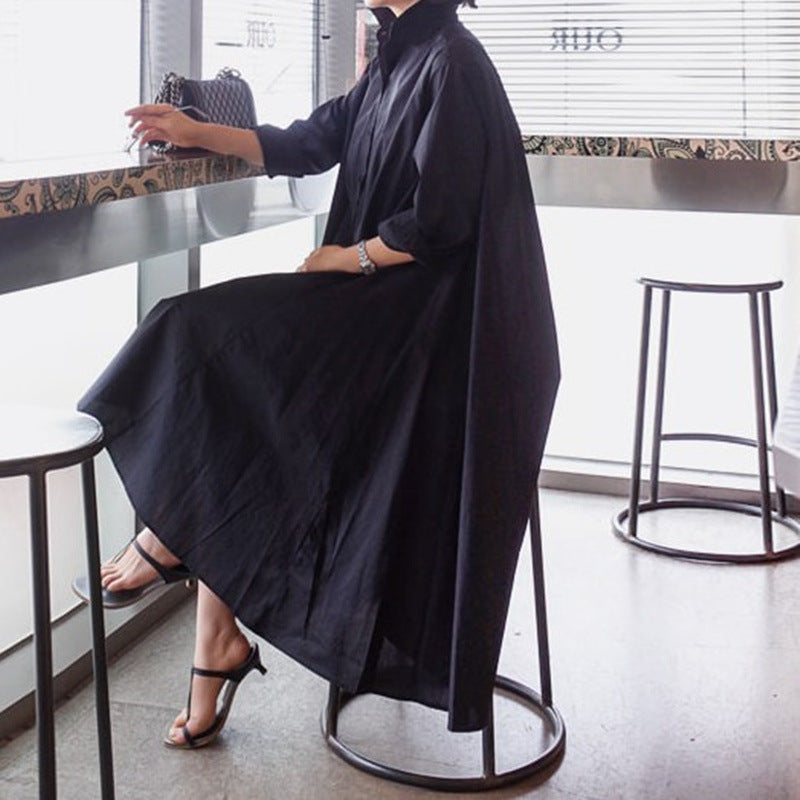 Damen Weites Hemdblusen‑Maxikleid mit asymmetrischem Saum und kastiger A‑Linien‑Silhouette Drune
