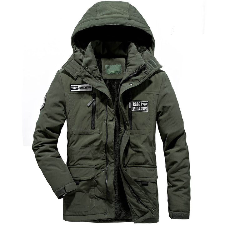 Herren Militärischer Funktionsparka mit Teddyfutter, Kapuze und Mehrfach-Taschen Drune