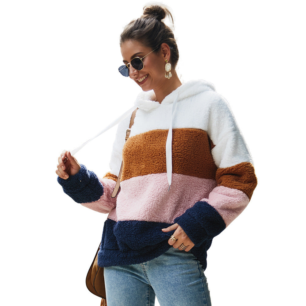 Damen Kuscheliger Fleece-Hoodie mit Farbblockdesign Drune