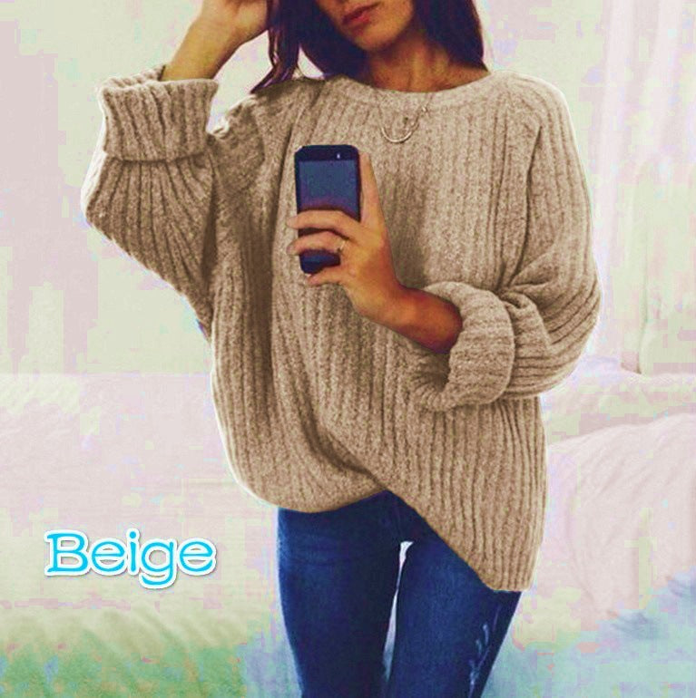 Damen Lässiger Strickpullover mit voluminösen Ärmeln und Rippenstruktur Drune