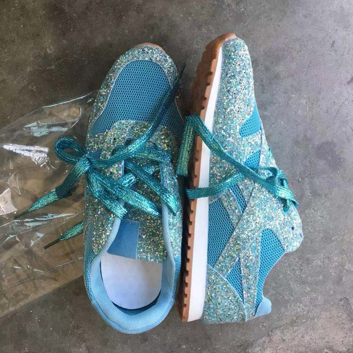 Damen nan glitzernde Sneaker mit kristallbesetzter Oberfläche, gepolstertem Komfortfußbett und rutschfester Gummisohle Drune