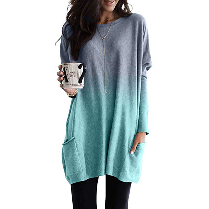 Damen Übergröße Stricktunika mit Ombre-Effekt und Patttaschen Drune