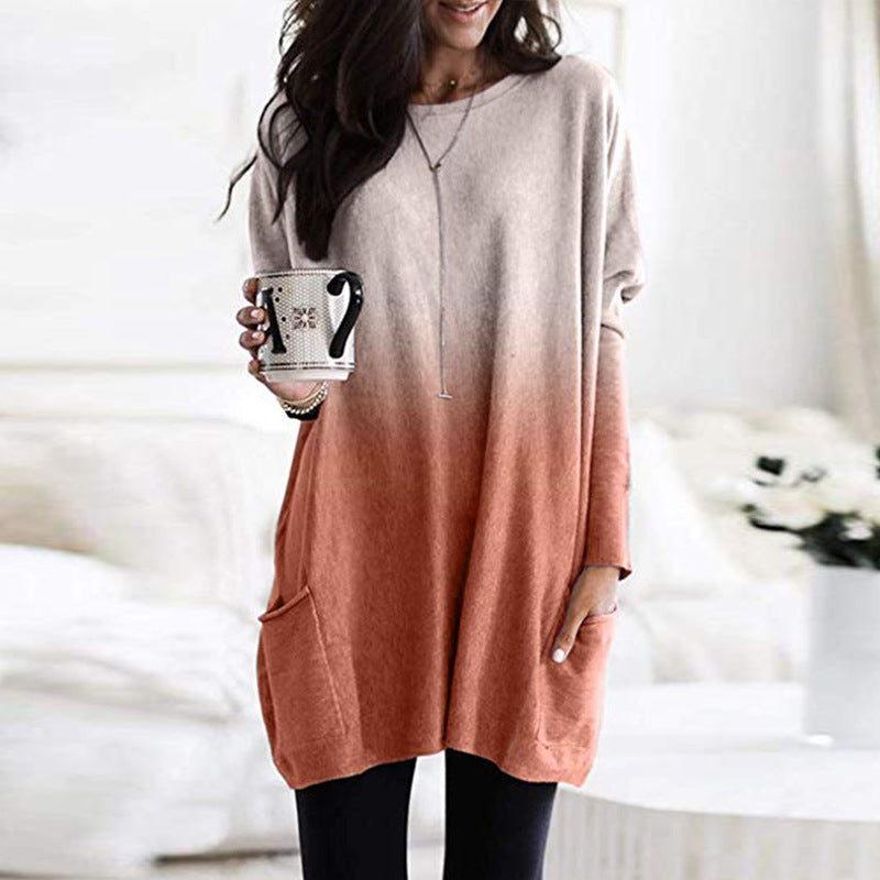 Damen Übergröße Stricktunika mit Ombre-Effekt und Patttaschen Drune