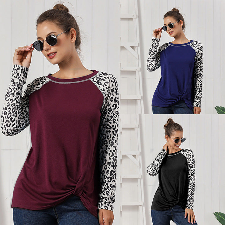 Damen Oberteil mit asymmetrischem Knotendesign und modischen Animal-Print-Ärmeln Drune
