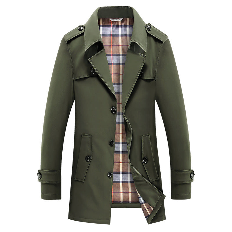 Herren klassischer Trenchcoat mit kariertem Innenfutter, Schulterklappen und wasserabweisender Oberfläche Drune