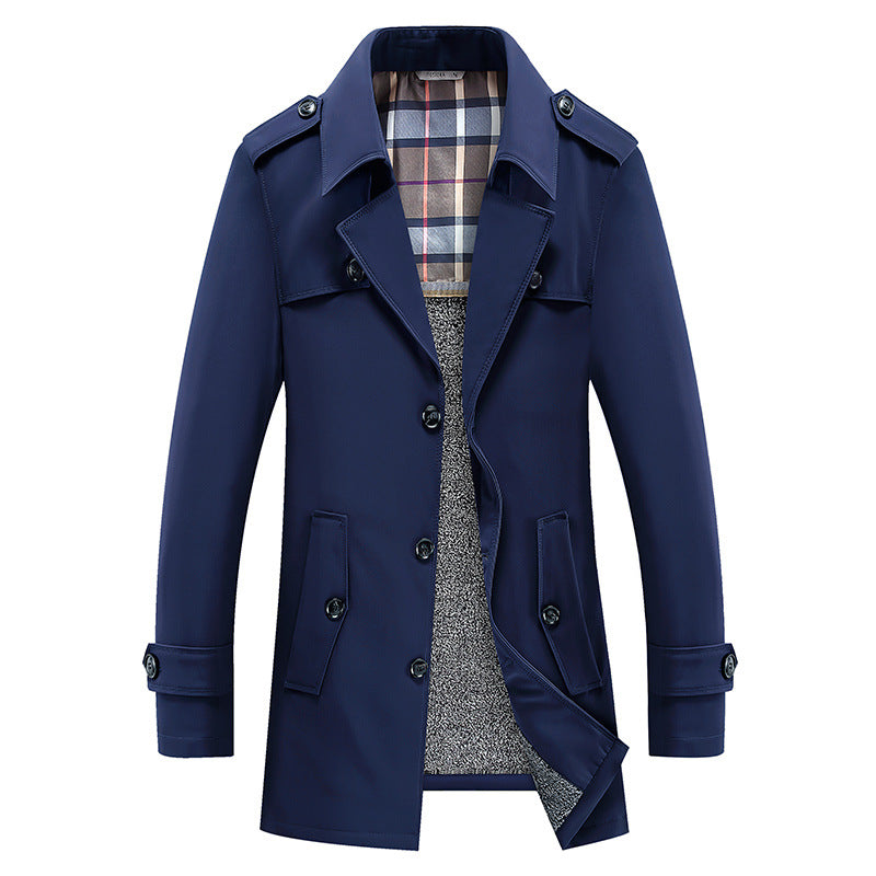 Herren klassischer Trenchcoat mit gesteppter Thermofütterung und kariertem Innenfutter Drune