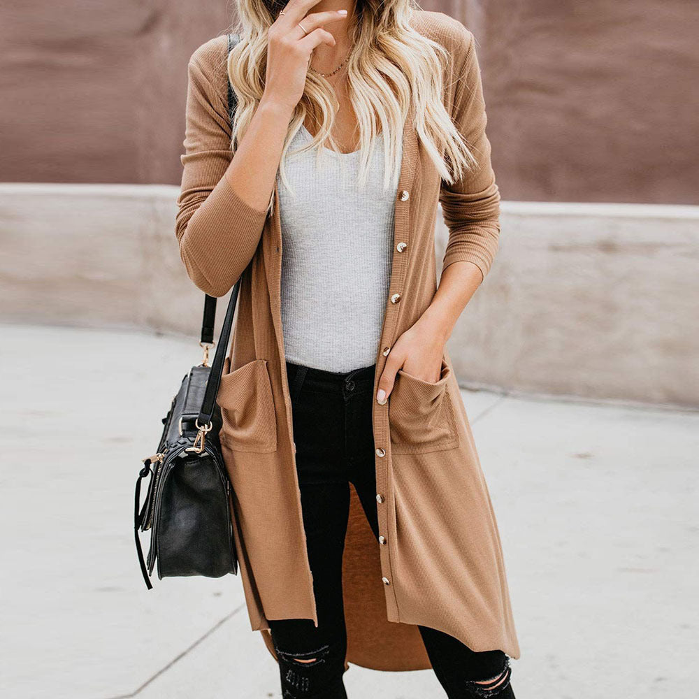 Damen Langarm Strickjacke mit Knopfdetails und seitlichen Taschen Drune