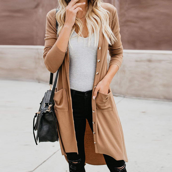 Damen Langarm Strickjacke mit Knopfdetails und seitlichen Taschen Drune