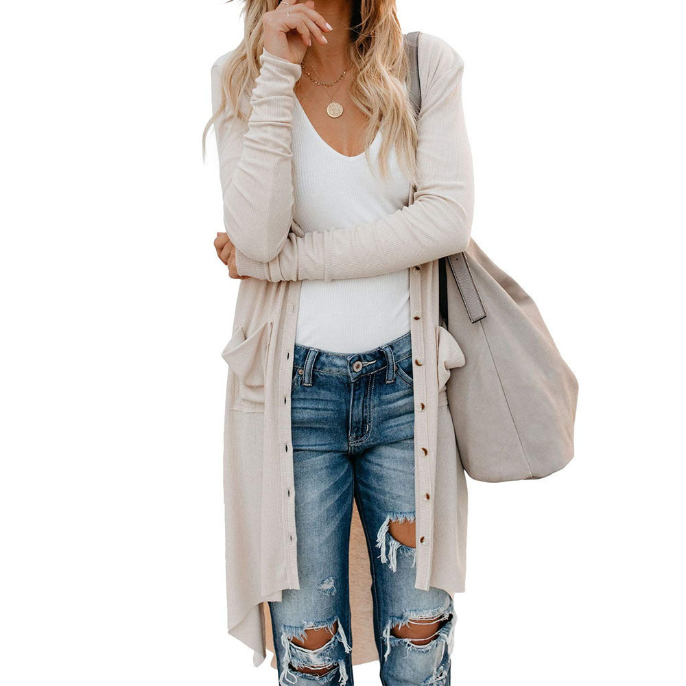 Damen Langarm Strickjacke mit Knopfdetails und seitlichen Taschen Drune