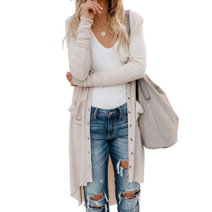 Damen Langarm Strickjacke mit Knopfdetails und seitlichen Taschen Drune