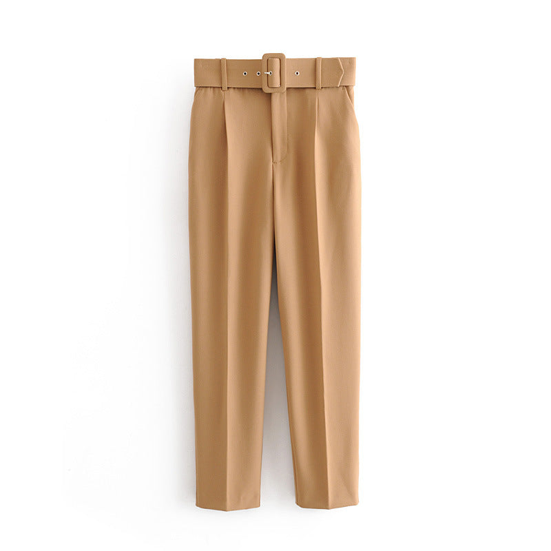 Damen Hochtaillierte Tailored-Hose mit Bundfalten und Stoffgürtel Drune