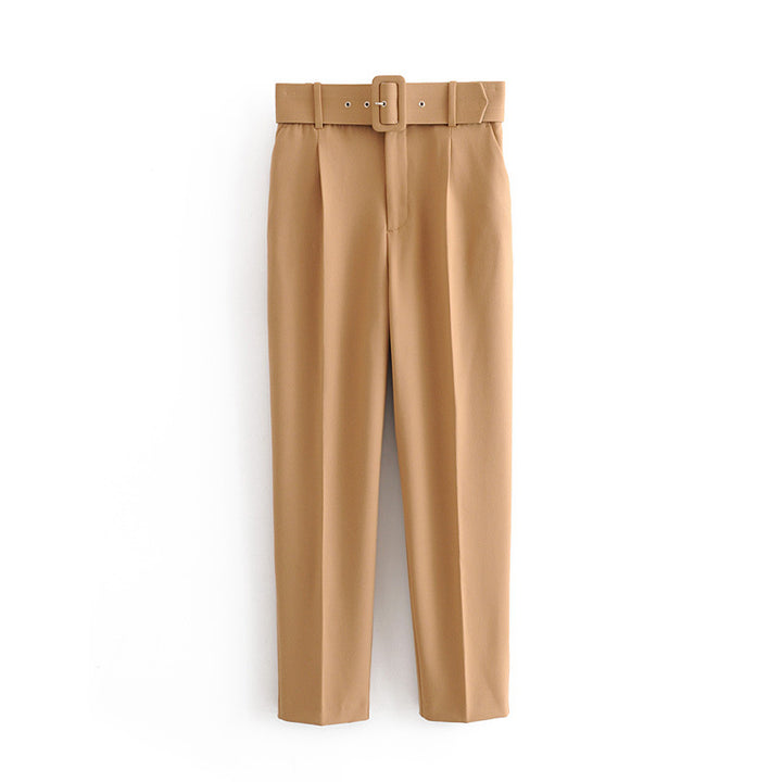 Damen Hochtaillierte Tailored-Hose mit Bundfalten und Stoffgürtel Drune
