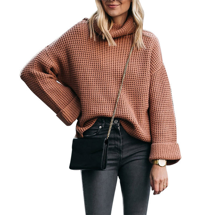 Damen Grobstrickpullover mit hohem Kragen und weitem Schnitt Drune