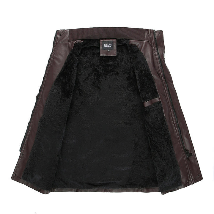 Herren Lederjacke mit Teddyfutter, Taillengürtel und Stehkragen Drune