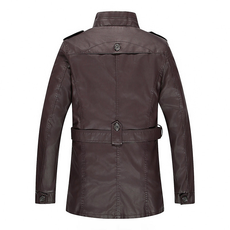 Herren Lederjacke mit Teddyfutter, Taillengürtel und Stehkragen Drune