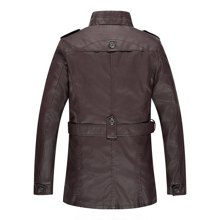 Herren Lederjacke mit Teddyfutter, Taillengürtel und Stehkragen Drune