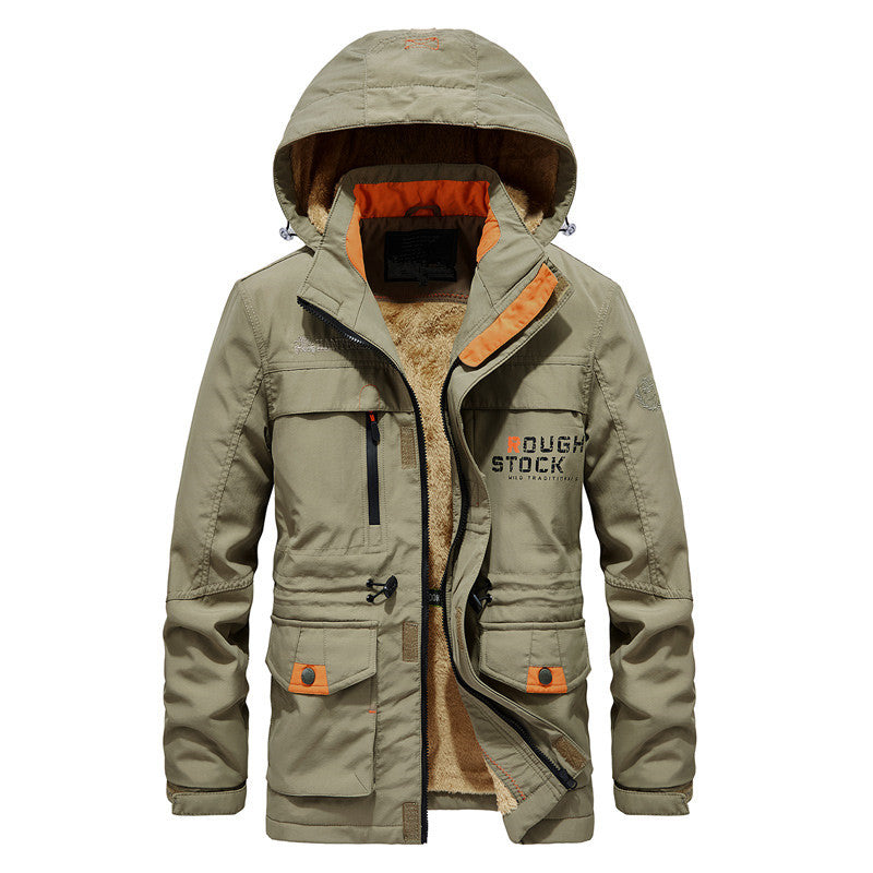 Herren Expedition-Parka mit Teddy-Innenfutter, abnehmbarer Kapuze und Reißverschluss-Brusttasche Drune