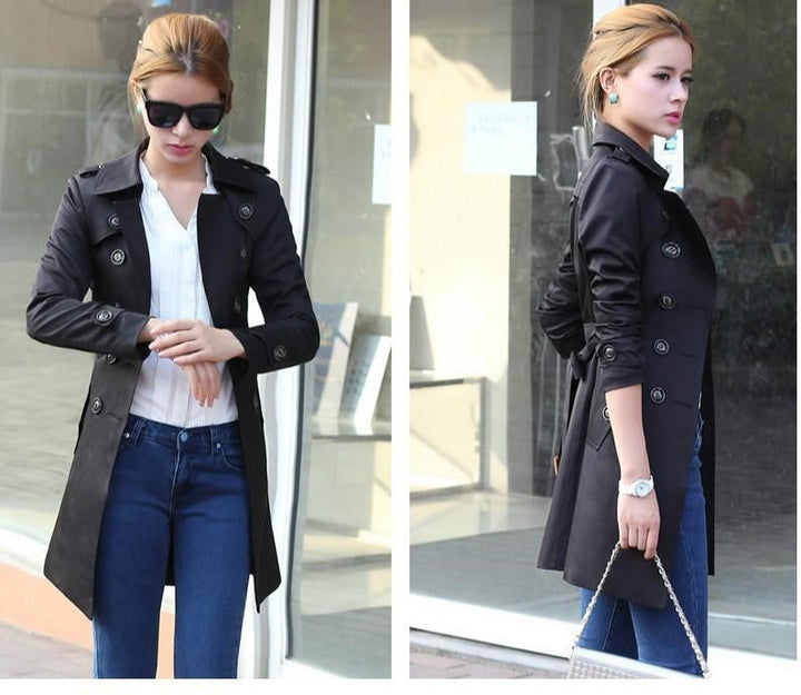 Damen modischer Trenchcoat mit tailliertem Schnitt und doppelter Knopfreihe Drune