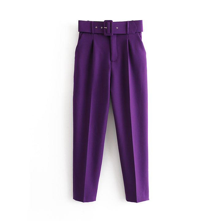 Damen Hochtaillierte Tailored-Hose mit Bundfalten und Stoffgürtel Drune